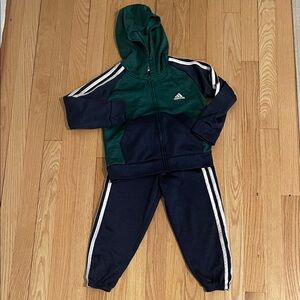 adidas Green & Navy Hooded Jogger Set for Kids